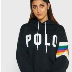 Polo Ralph Lauren Pride Rainbow Stripe Oversized Hoodie Black